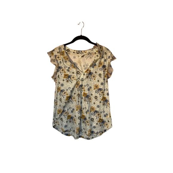 lucky brand women’s floral, print, flutter sleeve, blouse, size medium - Picture 2 of 3